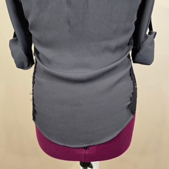 Women's Express Gray Button Down Blouse w/ Sheer Lace Sides | Size Small - Picture 8 of 10